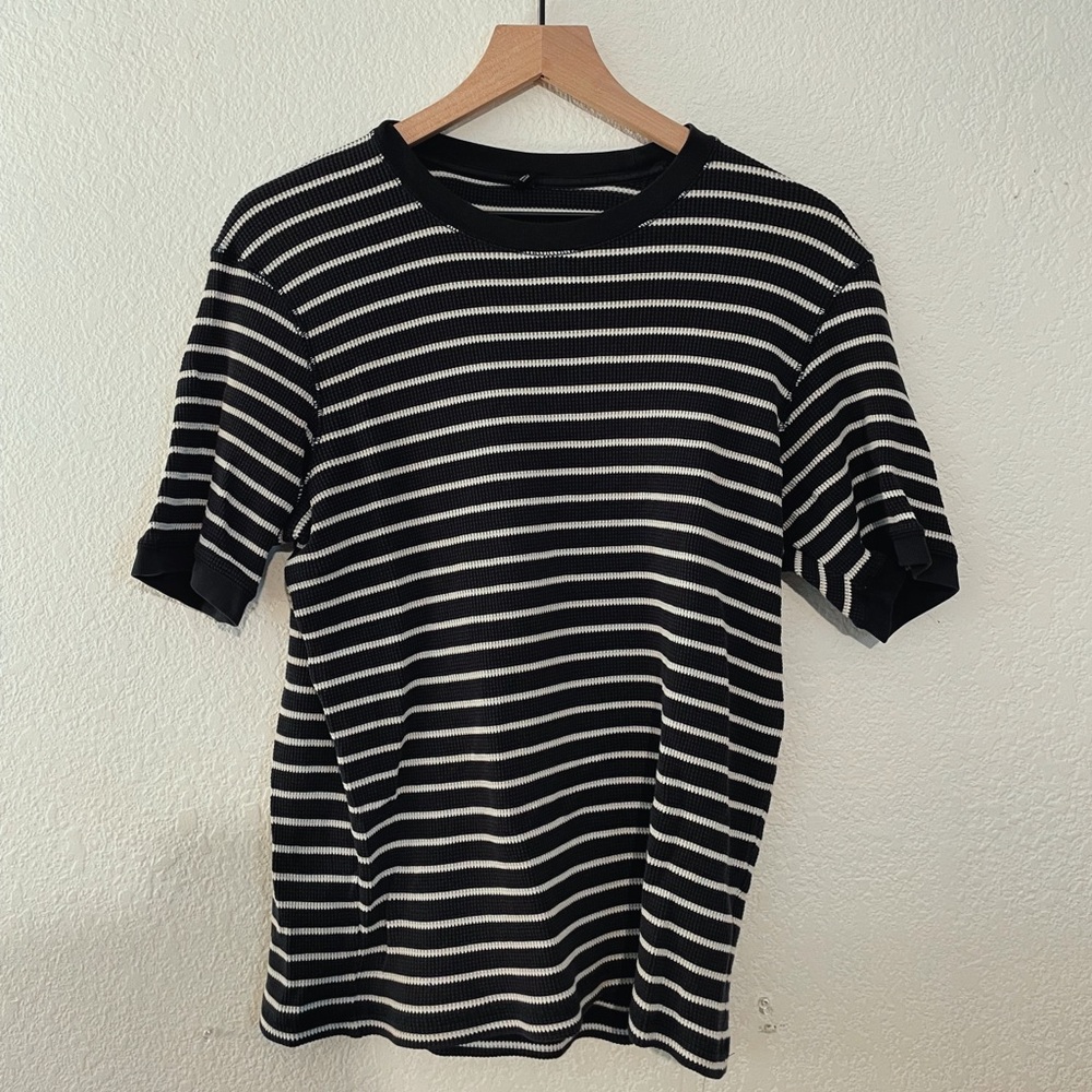 Men’s Waffle Striped Crew Neck T - Black